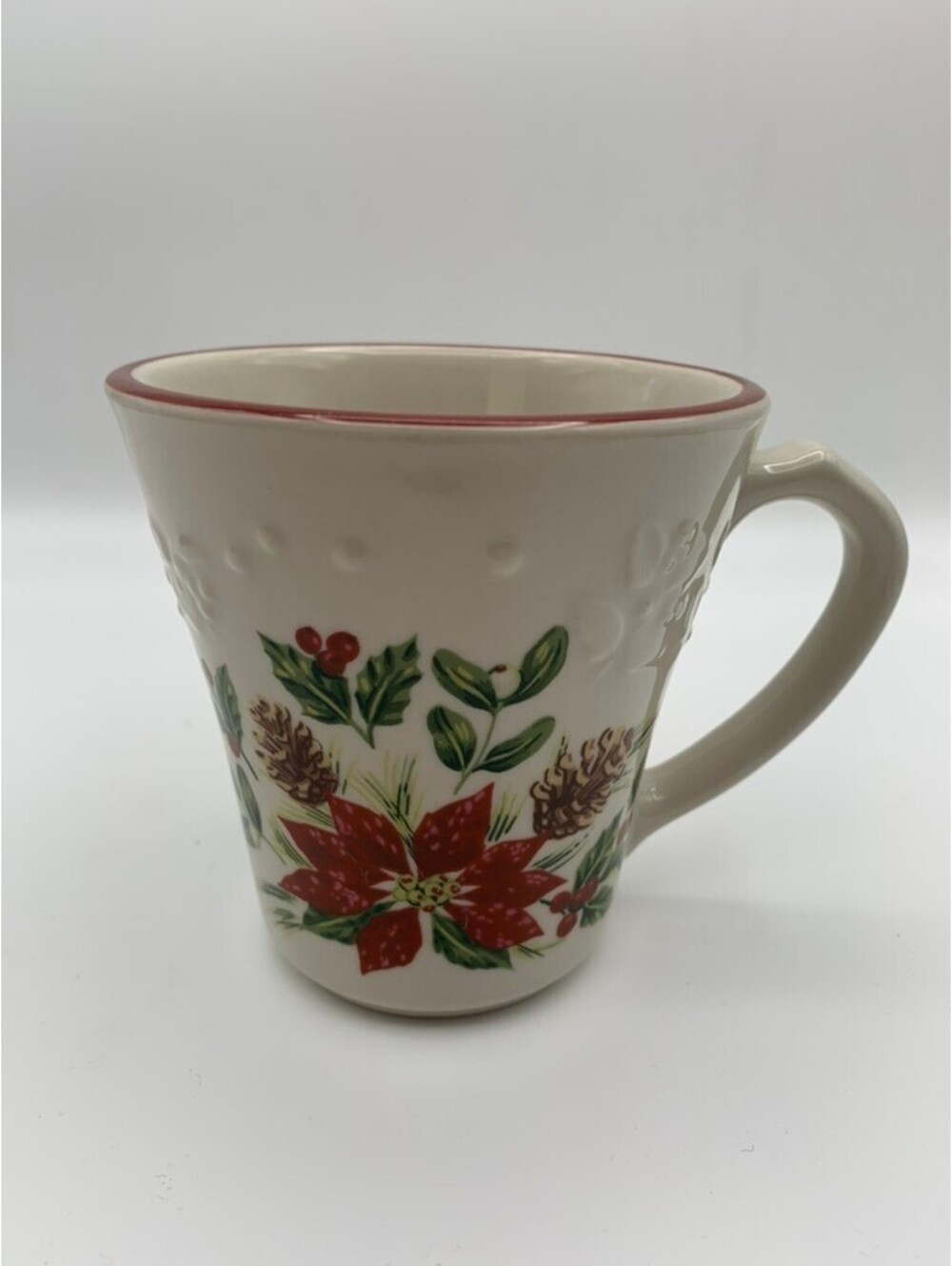 Longaberger Christmas Poinsettia Mug Cup 4.5"